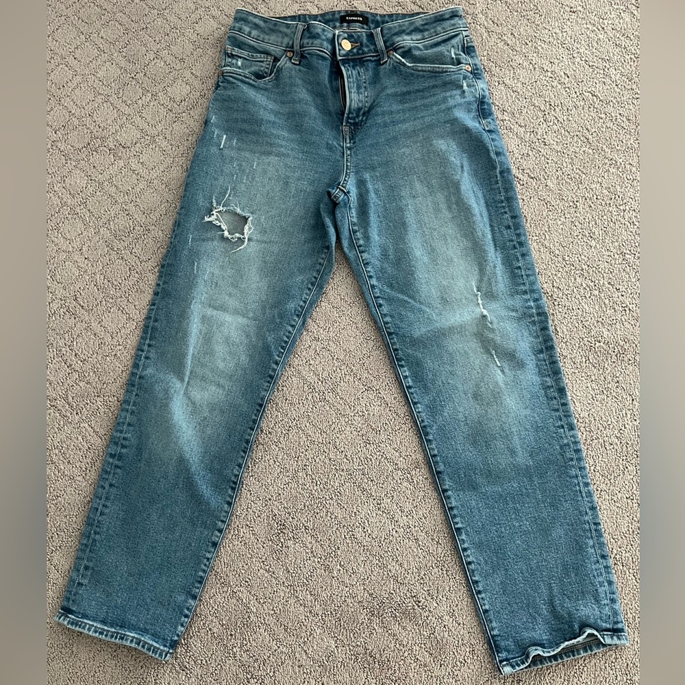 Express Distressed Mid-Rise Ankle Denim Jeans